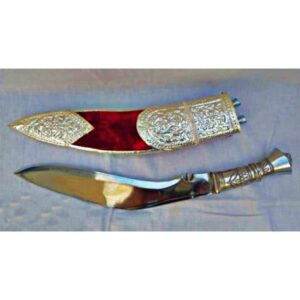 SILVER WORK – RED VELVET COVER – GURKHA KUKRI