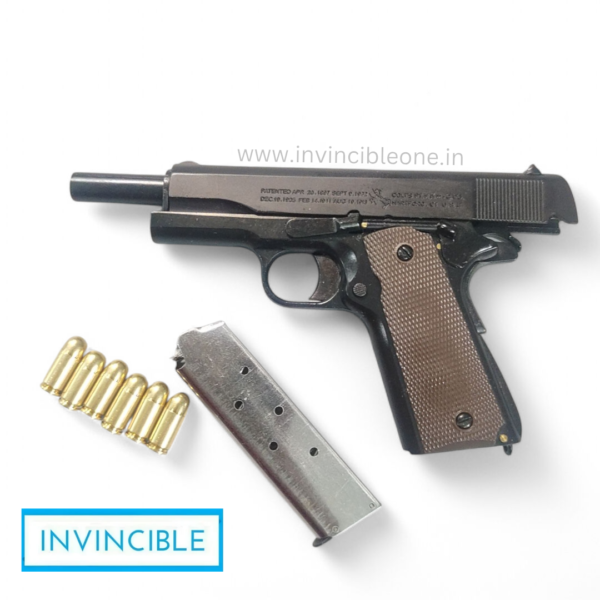 Half size Colt 1911 black fully functional replica shells ejecting toy gun | full black metal replica - Image 2