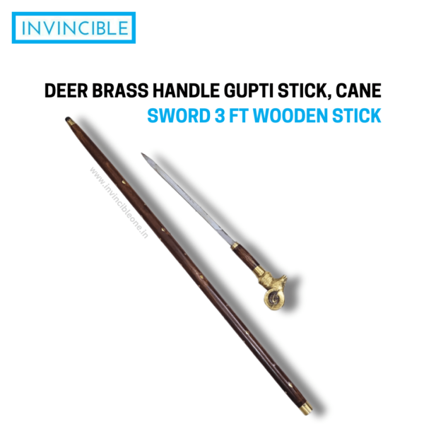 Deer brass handle Gupti stick, cane sword 3 ft wooden stick - Image 6