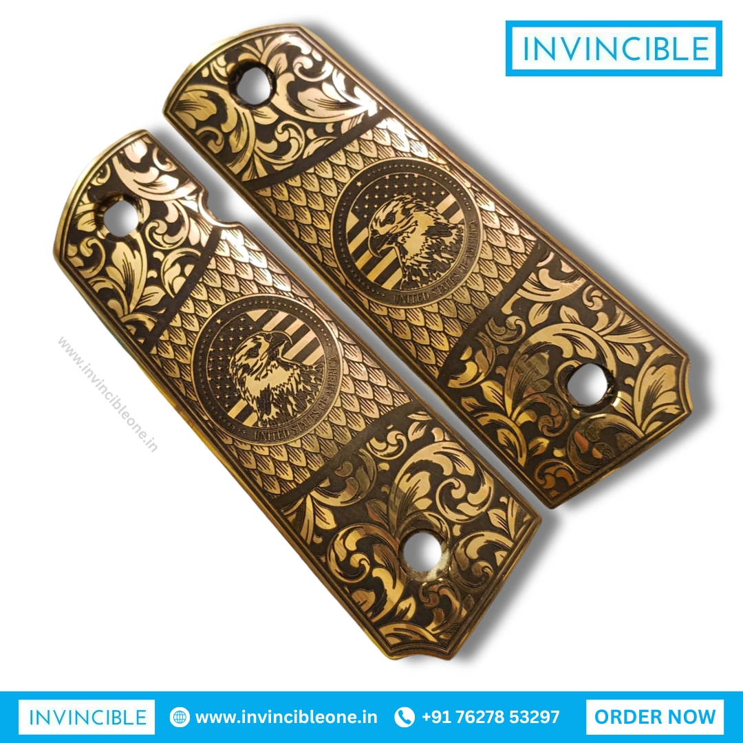 Designer Metal Eagle Grip Panels for 1911 Full Size | Premium Engraved Metal Grip Set - Image 3