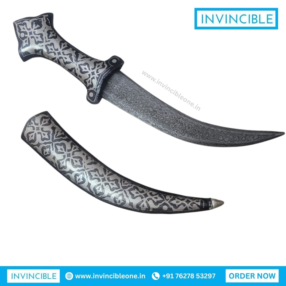 Royale Silver Koftgari Taksali Dagger with Hand-Forged Damascus Steel Blade - Image 5
