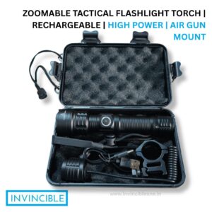 Zoomable Tactical Flashlight Torch – Rechargeable | High Power | Rail Mount