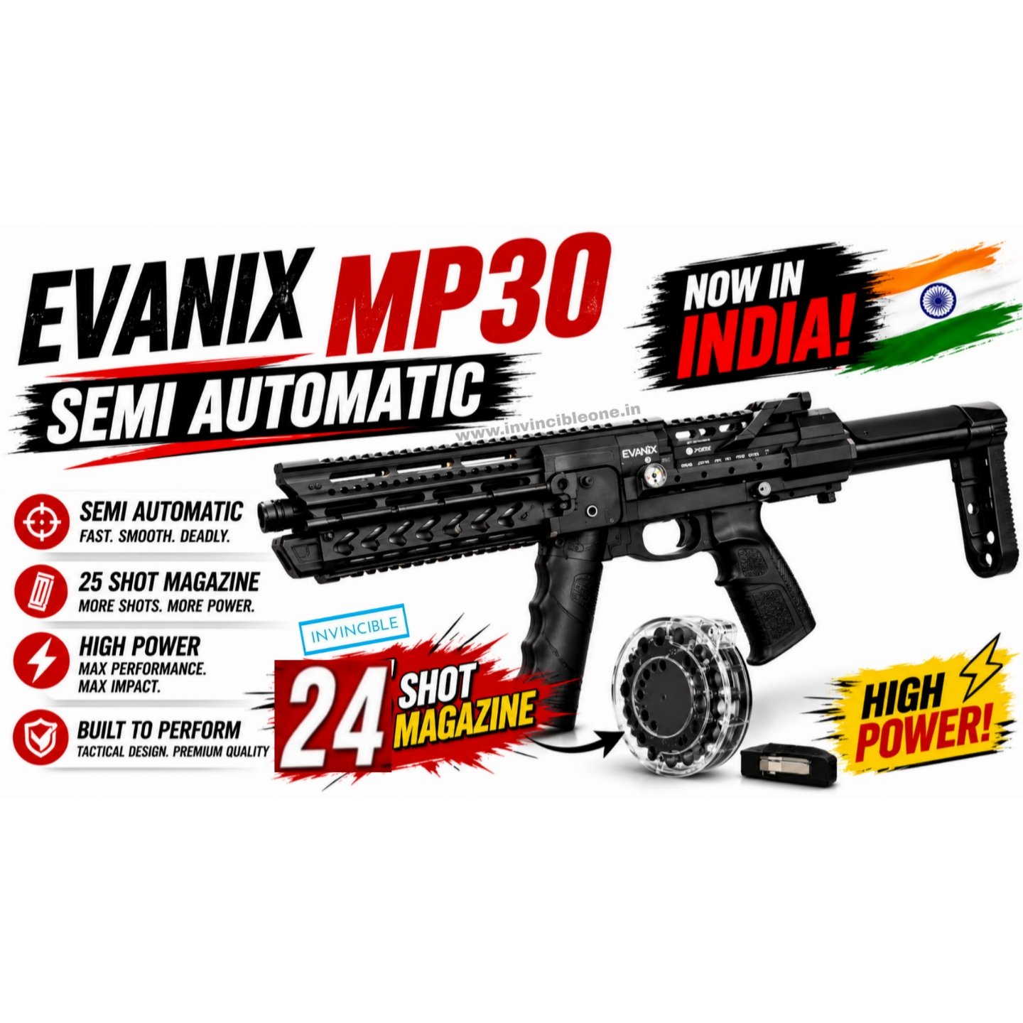 Evanix MP30 Semi-Automatic PCP Air Rifle | 24 shots | .177 – High Power Tactical Airgun - Image 2