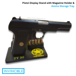 Pistol Display Stand with Magazine Holder & Ammo Storage Tray