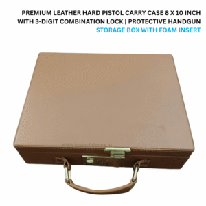 Premium Leather Hard Pistol Carry Case 8 x 10 Inch with 3-Digit Combination Lock | Protective Handgun Storage Box with Foam Insert