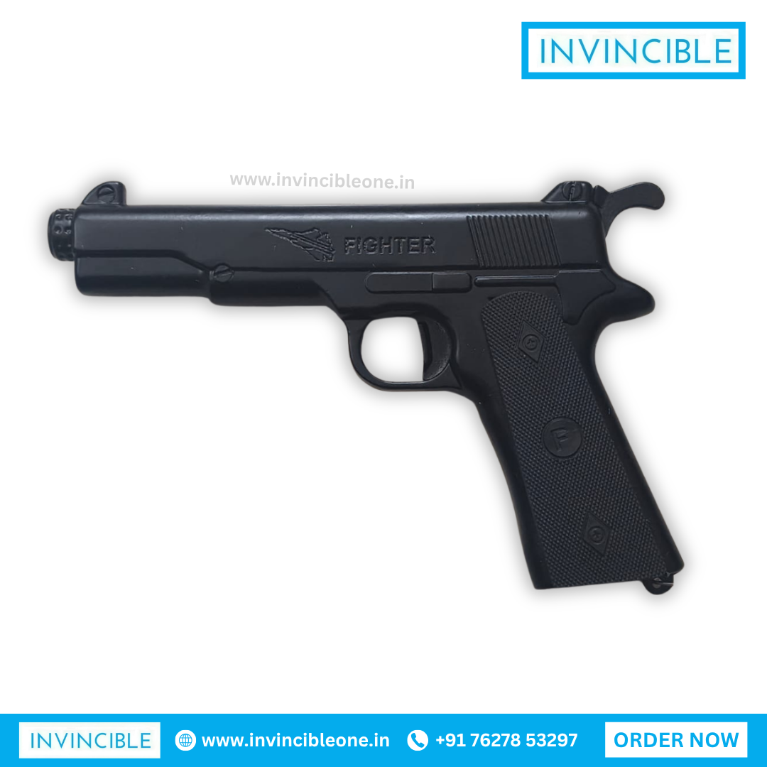 Fighter Sound Cork Gun - Full Metal Black Toy Gun | Realistic Cork Sound Toy Pistol - Image 2