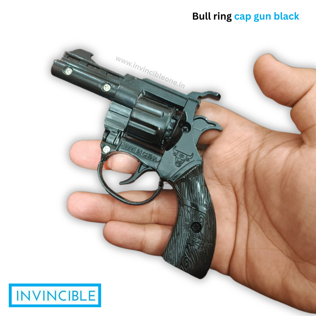 Bull Black 8-Shot Ring Cap Toy Gun - Full Metal Die-Cast Black Revolver - Image 5