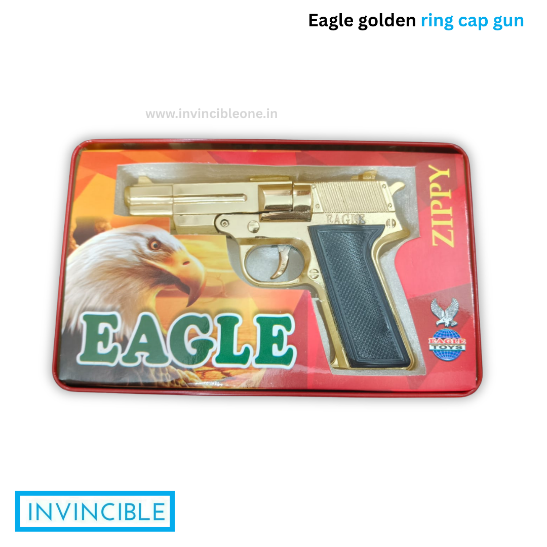 Zippy gold Eagle 8-Shot Ring Cap Gun - Full Metal Die-Cast golden Pistol with tin box | Diwali Toy Gun - Image 8