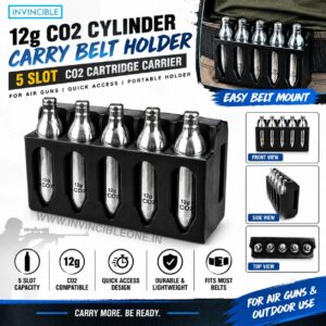 12g CO2 Cylinder Carry Belt Holder for Air Guns | 5 Slot CO2 Cartridge Carrier |