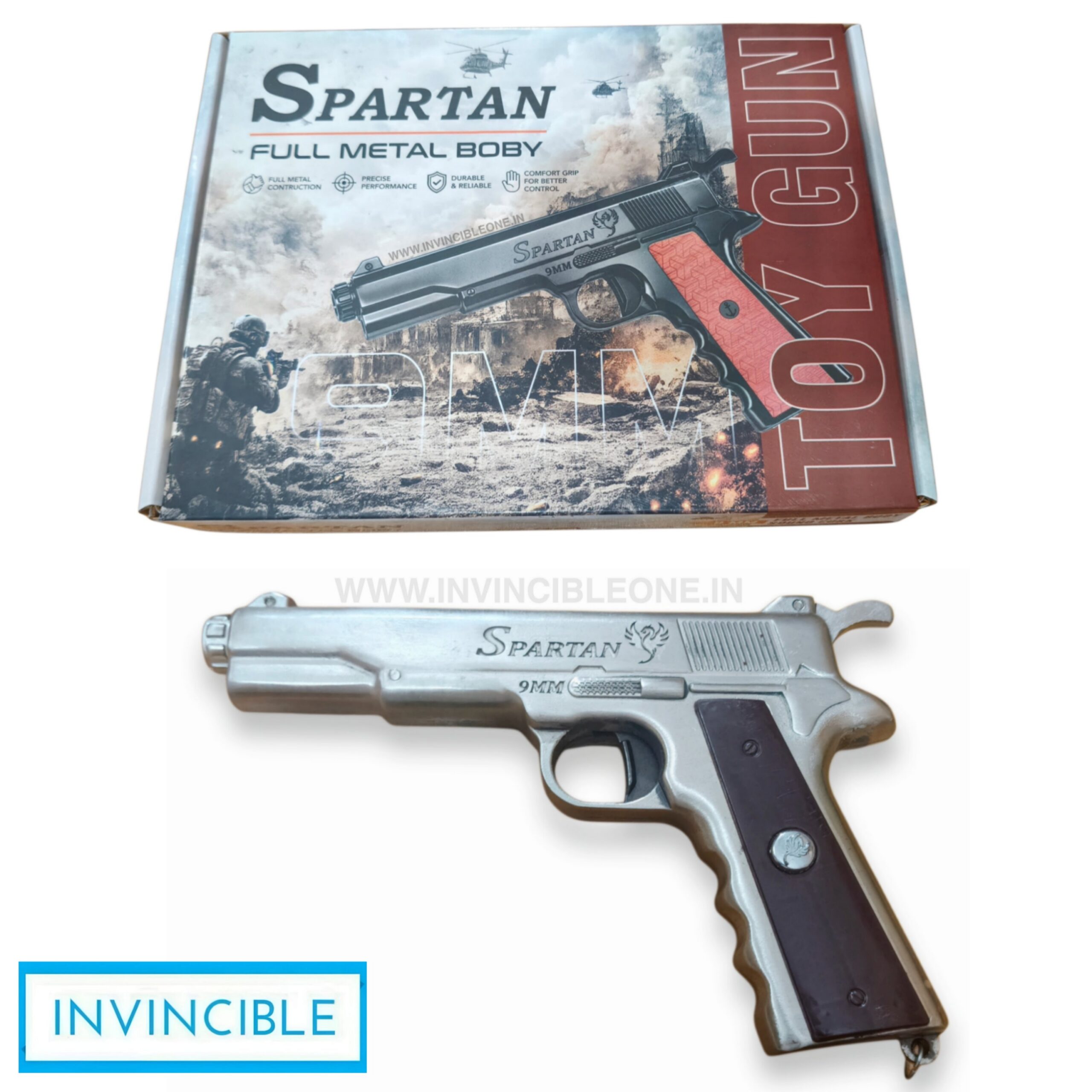 Spartan Full Metal Silver Sound Cork Gun | Realistic Look & Sound - Image 2