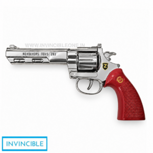 Python Silver Big 8-Shot Ring Cap Toy Gun - Full Metal Die-Cast Big Size Revolver with Brown Grip